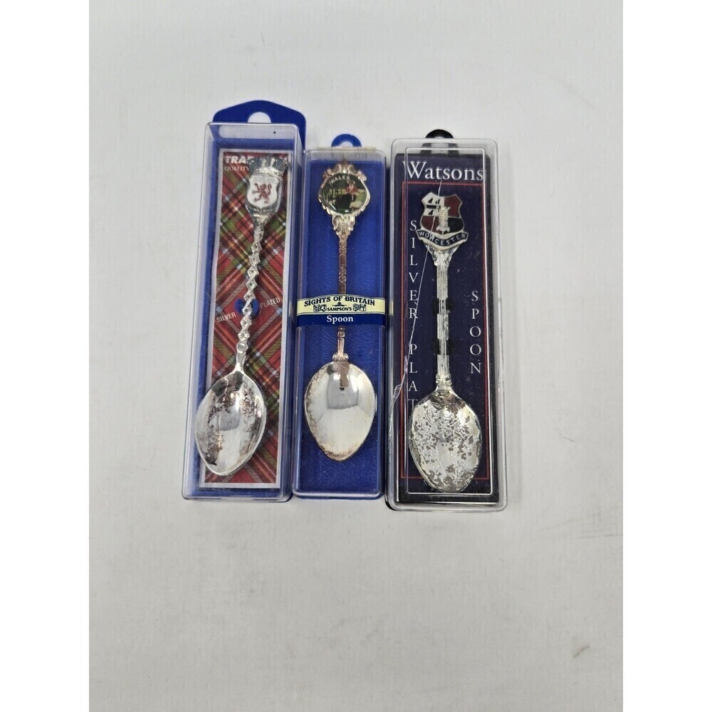 VINTAGE COLLECTIBLE TRAVEL 3 SPOON BUNDLE UNITED KINGDOM SILVER PLATED NOS